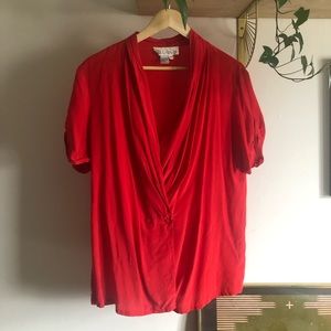 100% silk Crimson red drape blouse